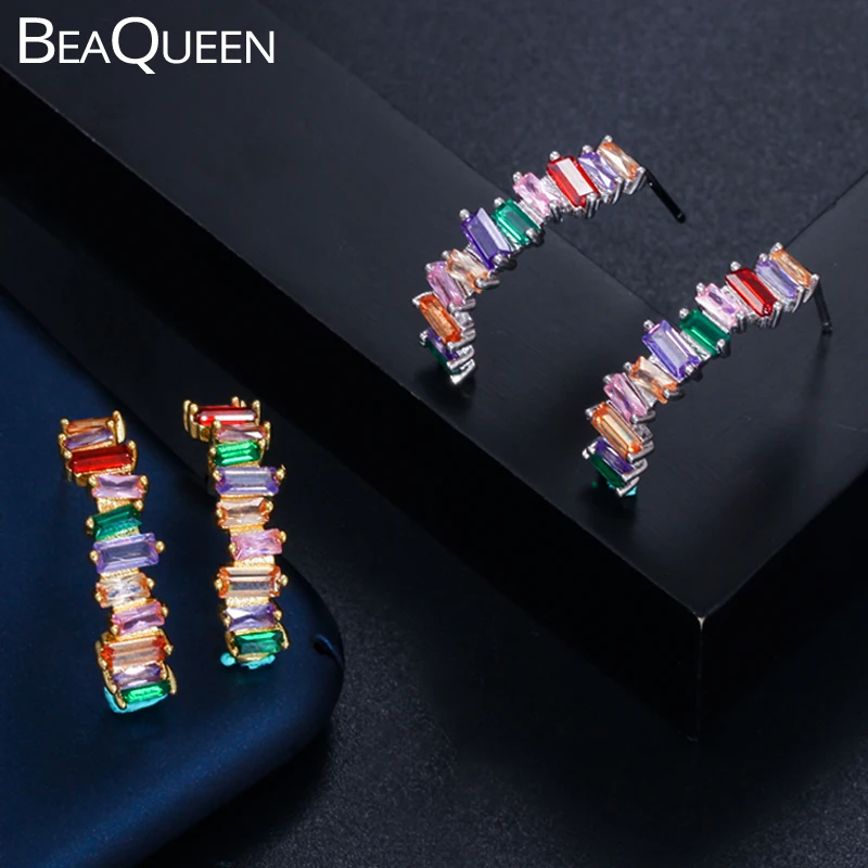 BeaQueen Latest Gold Color Multicolored CZ Rainbow Jewelry Baguette Cubic Zircon Small Half Circle Hoop Earrings for Women E288
BeaQueen Latest Gold Color Multicolored CZ Rainbow Jewelry Baguette Cubic Zircon Small Half Circle Hoop Earrings for Women E288