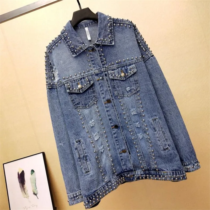 2019 Spring BF Heavy rivet Washed Denim jacket coat woman female Loose Hole jeans jackets Outerwear casaco feminino p784
2019 Spring BF Heavy rivet Washed Denim jacket coat woman female Loose Hole jeans jackets Outerwear casaco feminino p784