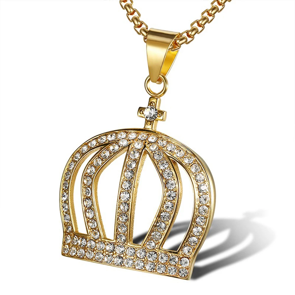 Stainless Steel Chain Necklace Crown Pendant Gold Color Micro Paved Bling Iced Out Male Hip Hop Punk Necklaces Jewelry AAN027
Stainless Steel Chain Necklace Crown Pendant Gold Color Micro Paved Bling Iced Out Male Hip Hop Punk Necklaces Jewelry AAN027