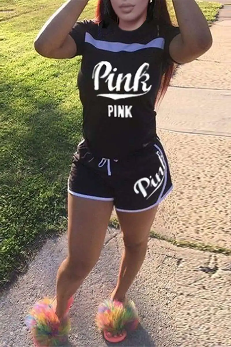 2020 Summer Casual Pink Letter Print Clothing Set Street Women T-Shirts And Striped Drawstring Shorts Suits 2Pcs Outfit
2020 Summer Casual Pink Letter Print Clothing Set Street Women T-Shirts And Striped Drawstring Shorts Suits 2Pcs Outfit