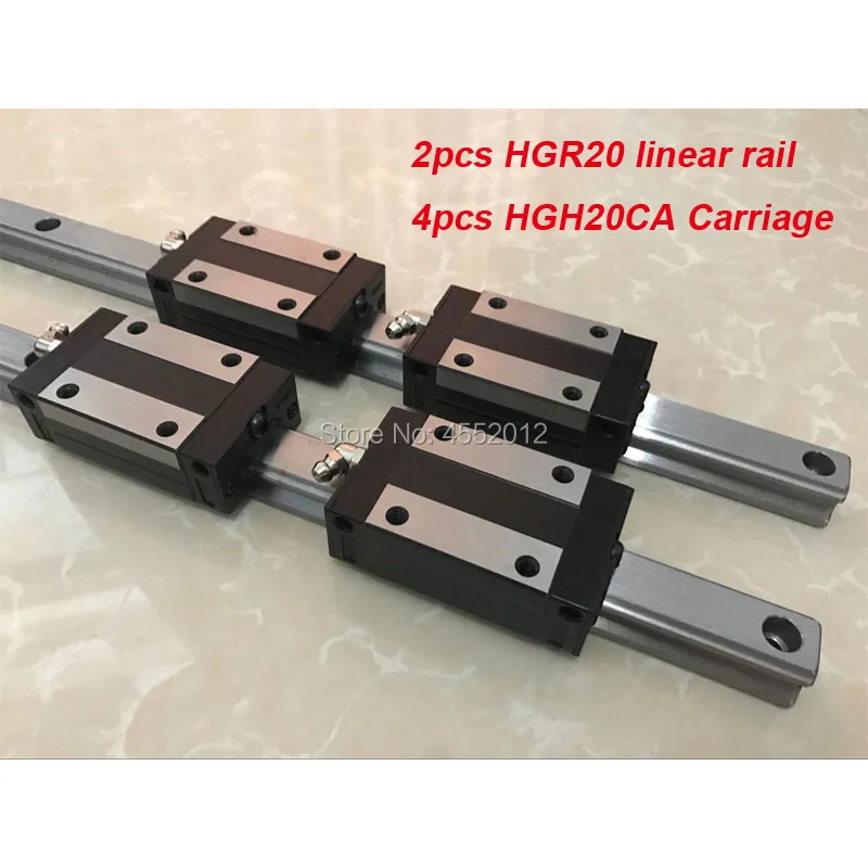 

2pcs linear guide rail HGR20 - 200 250 300 350 400 450 500 550 600 650mm with 4 pcs linear block carriage HGH20CA CNC parts