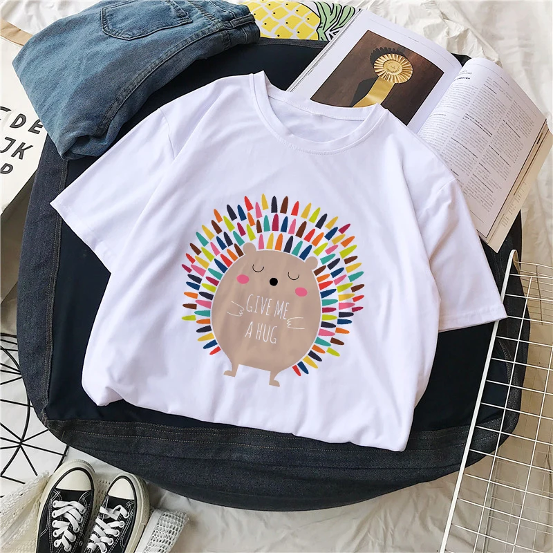 Spring Summer Style Women Tshirt Hedgehog give me a hug letter Print Short Sleeve Round Neck casual fashion Tops Women T-shirt
Spring Summer Style Women Tshirt Hedgehog give me a hug letter Print Short Sleeve Round Neck casual fashion Tops Women T-shirt