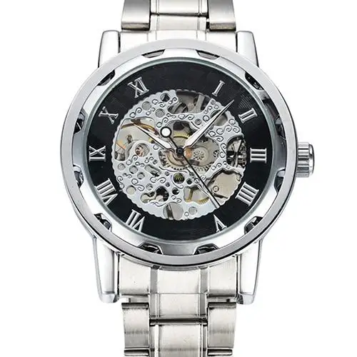 Men Skeleton Roman Numerals Hollow Dial Stainless Steel Band Mechanical Watch automatic watch
Men Skeleton Roman Numerals Hollow Dial Stainless Steel Band Mechanical Watch automatic watch