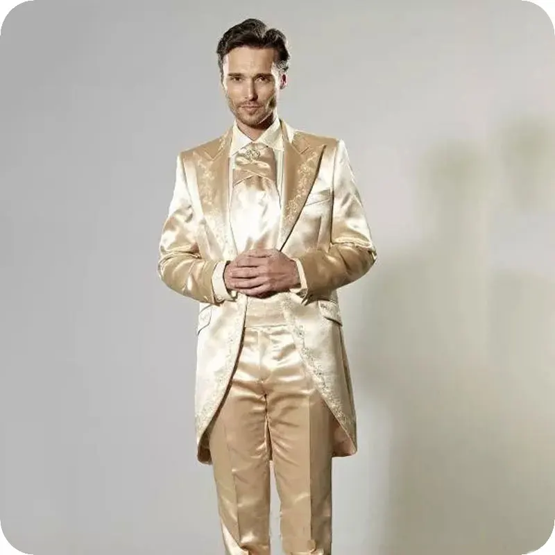Итальянский Золотой фрак Свадебные Мужские костюмы остроконечные лацканы