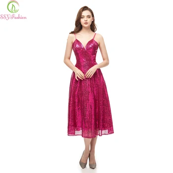 SSYFshion New Cocktail Dresses Simple Short Sequins V-neck Tea-length Shining Rose Red Formal Party Gowns Robe De Soiree
SSYFshion New Cocktail Dresses Simple Short Sequins V-neck Tea-length Shining Rose Red Formal Party Gowns Robe De Soiree