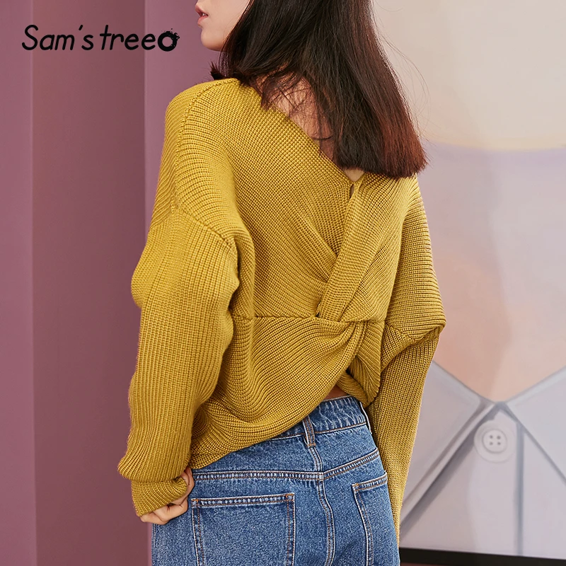 Samstree Autumn Winter Women Knitted Sweaters Office Ladies Back Bowknot V-Neck Female Pullover Drop-shoulder Solid Color
Samstree Autumn Winter Women Knitted Sweaters Office Ladies Back Bowknot V-Neck Female Pullover Drop-shoulder Solid Color