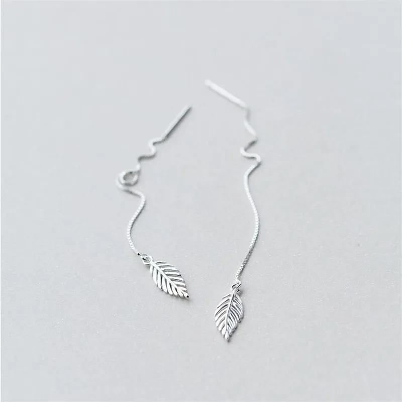 925 Sterling Silver Pull Through Tree Leaf Threader Earrings Long Sterling-Silver-Jewelry Chrismas Gift ES294
925 Sterling Silver Pull Through Tree Leaf Threader Earrings Long Sterling-Silver-Jewelry Chrismas Gift ES294