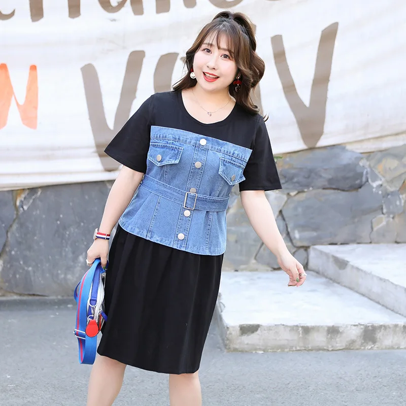 2019 summer new large size women's 200 pounds fat mm plus fertilizer to increase the retro denim stitching dresses X111
2019 summer new large size women's 200 pounds fat mm plus fertilizer to increase the retro denim stitching dresses X111