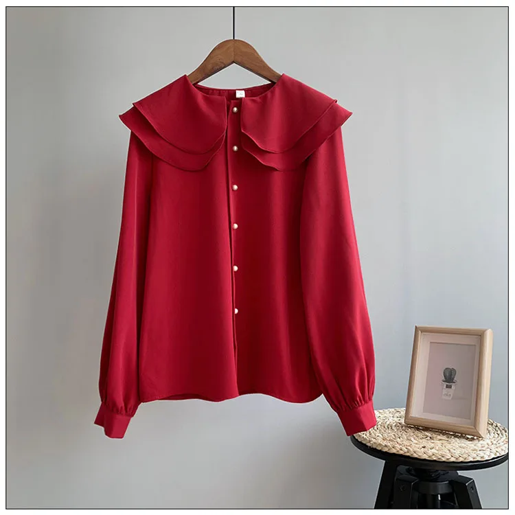 Japan style peter pan collar Chiffon Shirts Women spring autumn Sweet ruffles long sleeve Shirts & Blouses A104
Japan style peter pan collar Chiffon Shirts Women spring autumn Sweet ruffles long sleeve Shirts & Blouses A104