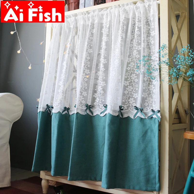 Pastoral Peacock-blue lace bow window half curtain rod pocket short kitchen semi-shade cabinet door decoration curtain QT046#4
Pastoral Peacock-blue lace bow window half curtain rod pocket short kitchen semi-shade cabinet door decoration curtain QT046#4