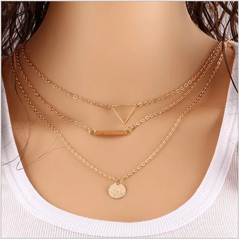 Fashion three-layer sequin pendant necklace Female jewelry accessories chain Triangular hollow Combination necklace For wome
Fashion three-layer sequin pendant necklace Female jewelry accessories chain Triangular hollow Combination necklace For wome