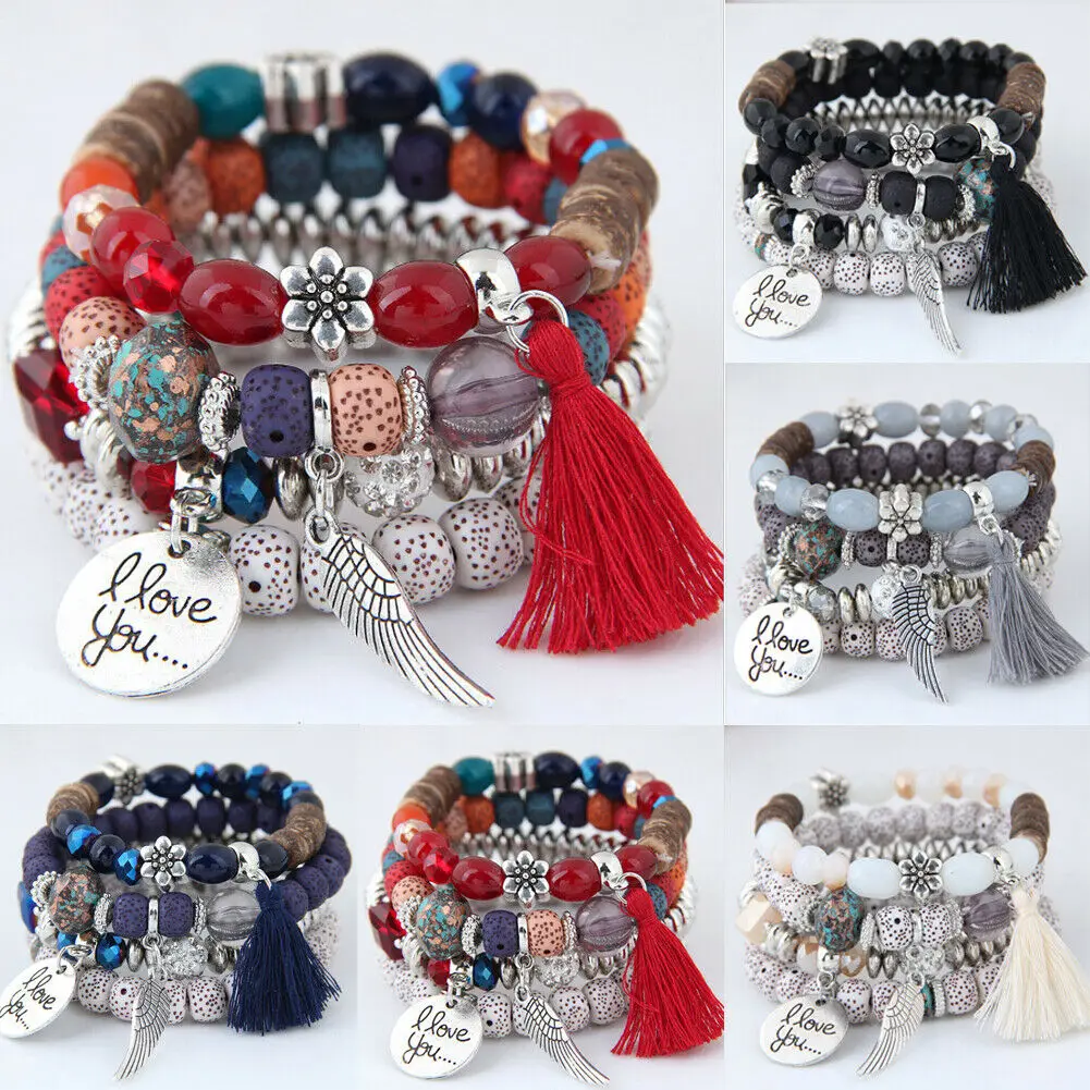 Boho Multi-layer Wrap Colorful Beaded Tassel Bracelet Natural Stone Bangle Chain Bracelet Charm Women Set
Boho Multi-layer Wrap Colorful Beaded Tassel Bracelet Natural Stone Bangle Chain Bracelet Charm Women Set