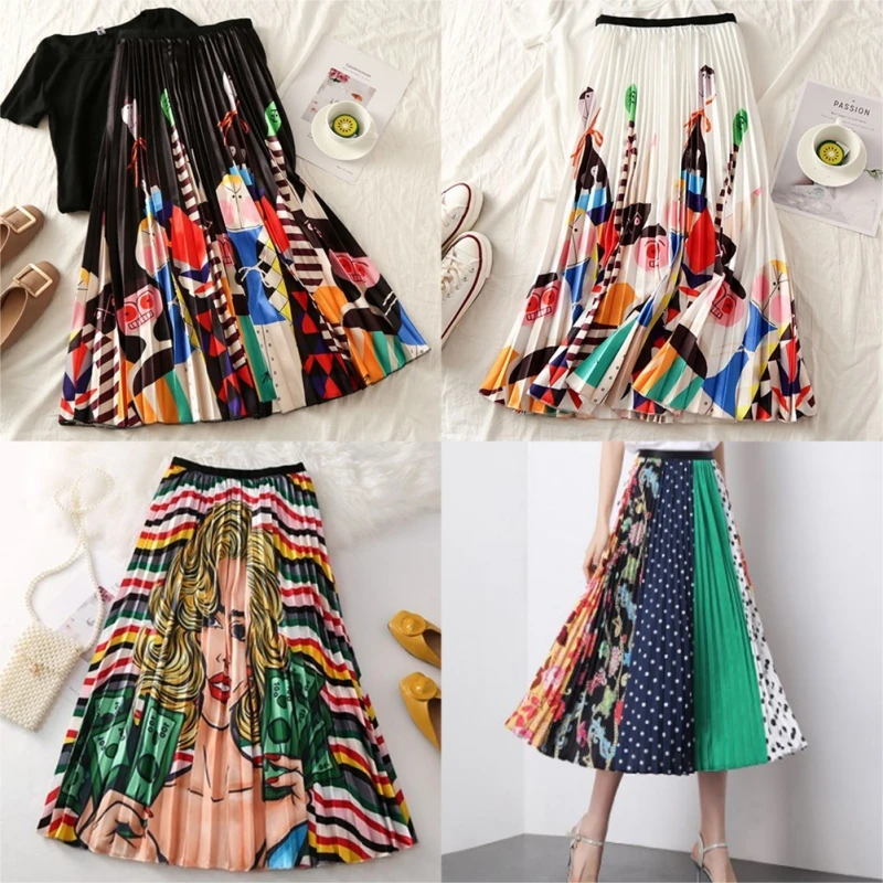 2019 Summer Women Long Pleated Skirt Plus Size Cartoon Print White Black Pleated Skirt Elastic Casual High Waist Skirt
2019 Summer Women Long Pleated Skirt Plus Size Cartoon Print White Black Pleated Skirt Elastic Casual High Waist Skirt
