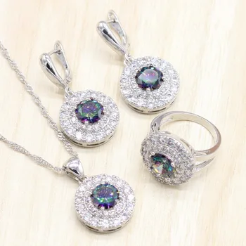Rainbow CZ Stones Silver Color Costume Jewelry Sets Women's Rings Earrings Pendant Necklace Ethiopian Gifts Free Gift Box
Rainbow CZ Stones Silver Color Costume Jewelry Sets Women's Rings Earrings Pendant Necklace Ethiopian Gifts Free Gift Box
