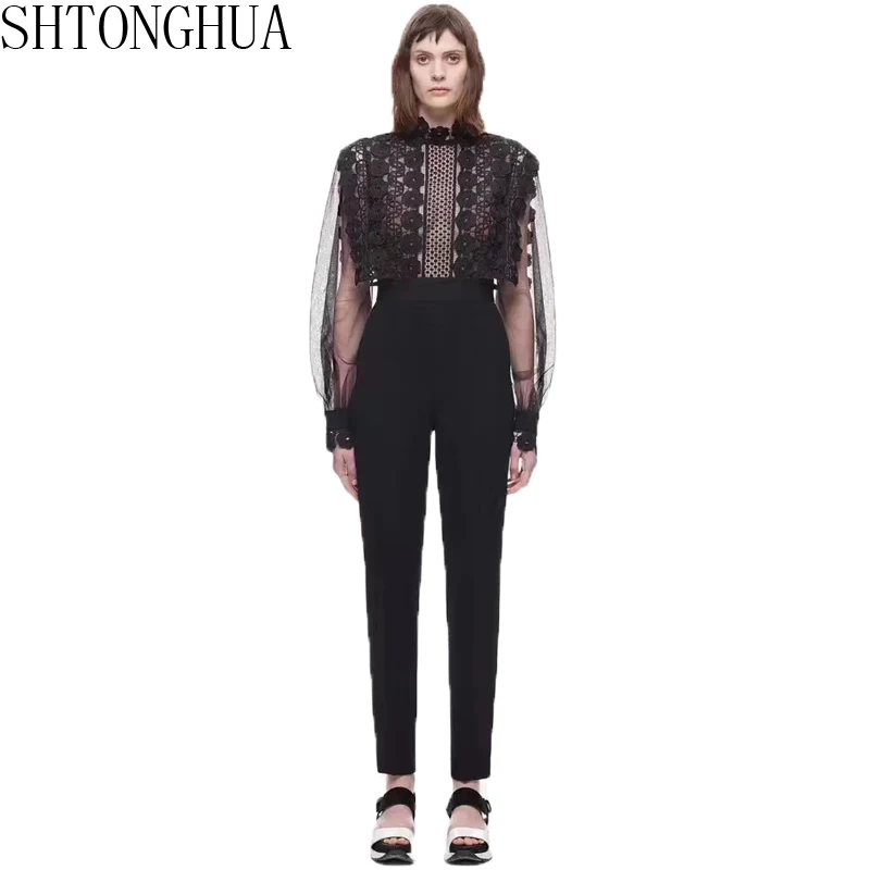 SHTONGHUA 2019 Self Spring Portrait Runway Women Lace Patchwork Mesh Long Sleeve Rompers Sexy Hollow Out Full Jumpsuit
SHTONGHUA 2019 Self Spring Portrait Runway Women Lace Patchwork Mesh Long Sleeve Rompers Sexy Hollow Out Full Jumpsuit