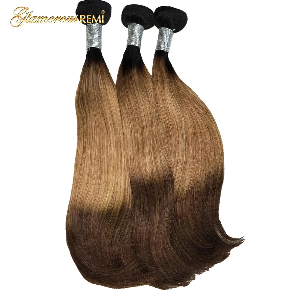 

Ombre Brazilian Straight Hair Bundles 3 Tone #1b #27 #4 Brown Color Ombre Remy Human Hair Bundles Double Drawn Funmi Hair Weave