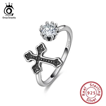 ORSA JEWELS Genuine 925 Female Ring Sterling Silver Cubic Zircon And Black Cross Adjustable Women Rings For Party Jewelry SR130
ORSA JEWELS Genuine 925 Female Ring Sterling Silver Cubic Zircon And Black Cross Adjustable Women Rings For Party Jewelry SR130