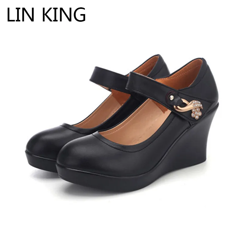LIN KING Black Wedges Women Pumps Spring Autumn High Heel Shoes Thick Sole Platform Shoes Genuine Leatehr Mother Work Shoes
LIN KING Black Wedges Women Pumps Spring Autumn High Heel Shoes Thick Sole Platform Shoes Genuine Leatehr Mother Work Shoes