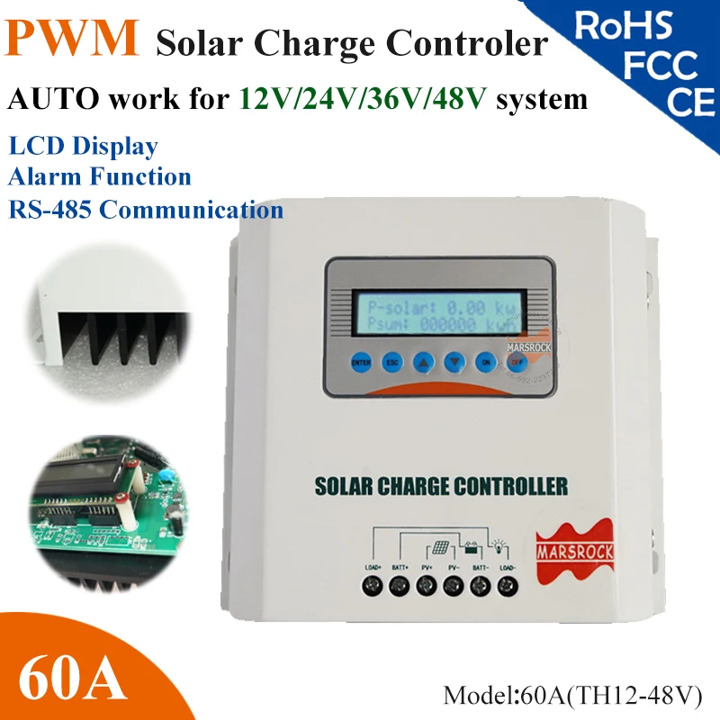 60A 12V/24V/36V/48V auto work PWM solar Charge Controller with LCD display,RS485 communication function (optional) for home
60A 12V/24V/36V/48V auto work PWM solar Charge Controller with LCD display,RS485 communication function (optional) for home
