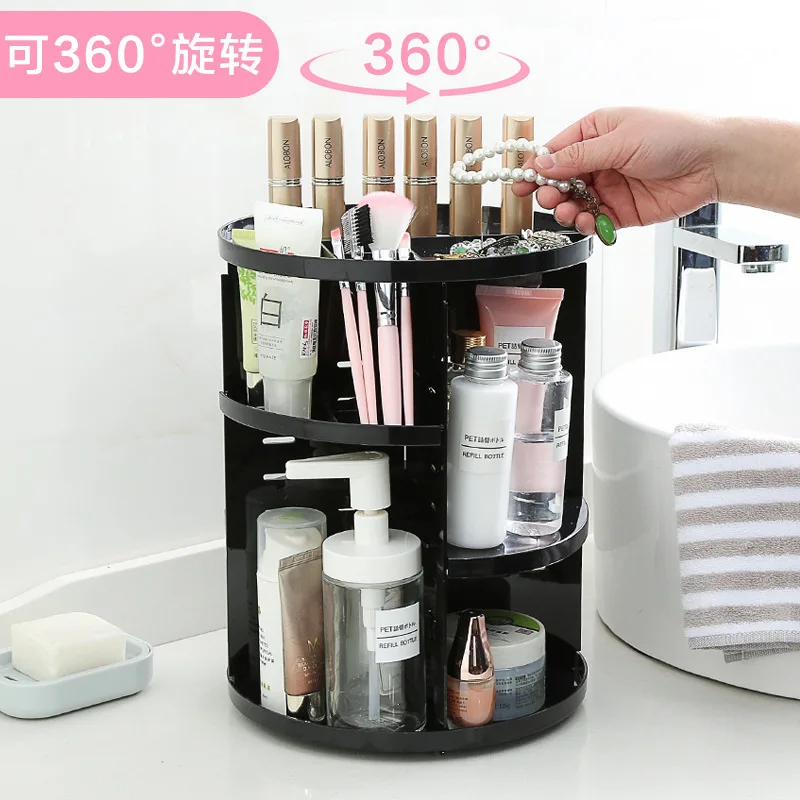 Desktop cosmetics storage box plastic dressing table rotating makeup skin care products rack finishing | Дом и сад