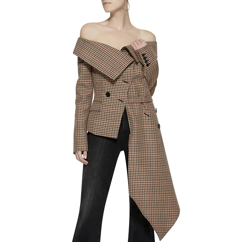 2018 Fashion Autumn Plaid Office Lady Long Sleeve Slash Neck Plaid Women Coat S-XXL
2018 Fashion Autumn Plaid Office Lady Long Sleeve Slash Neck Plaid Women Coat S-XXL