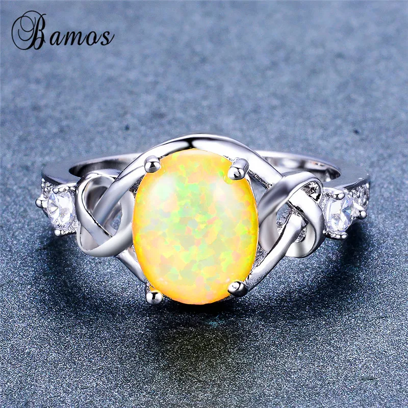 Bamos Brand Yellow/Green Fire Opal Ring Luxury Knot Ring Promise Wedding Rings For Women 925 Silver Filled Vintage Jewelry
Bamos Brand Yellow/Green Fire Opal Ring Luxury Knot Ring Promise Wedding Rings For Women 925 Silver Filled Vintage Jewelry