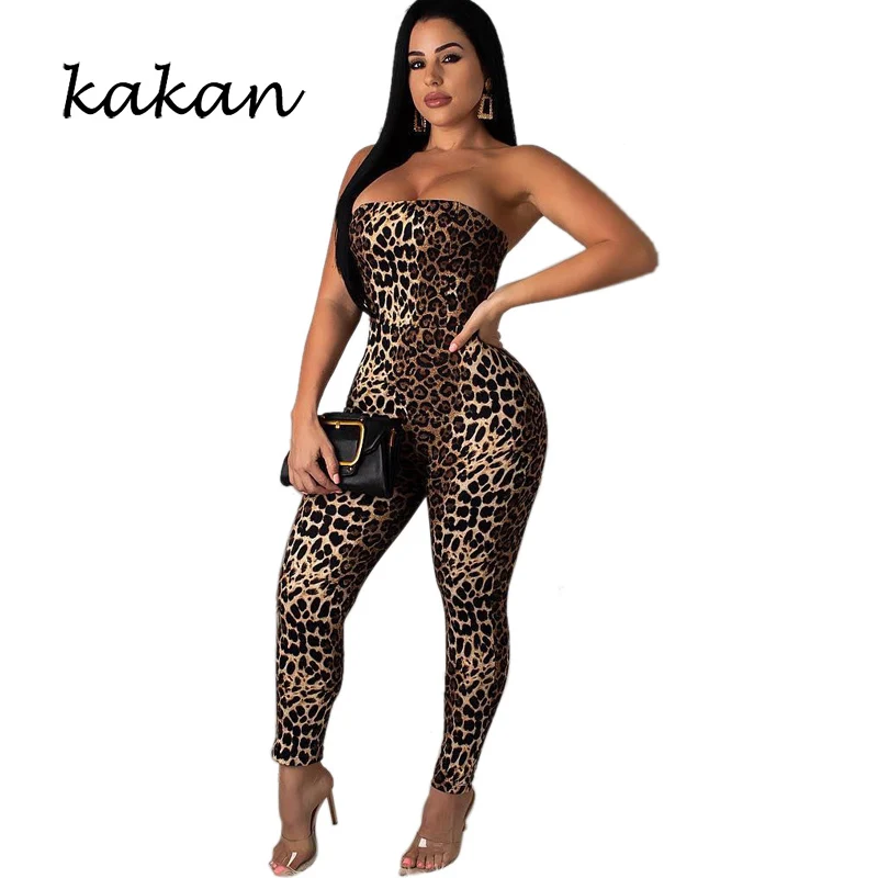 

Kakan tube top lace sexy leopard jumpsuit backless elastic waist tights