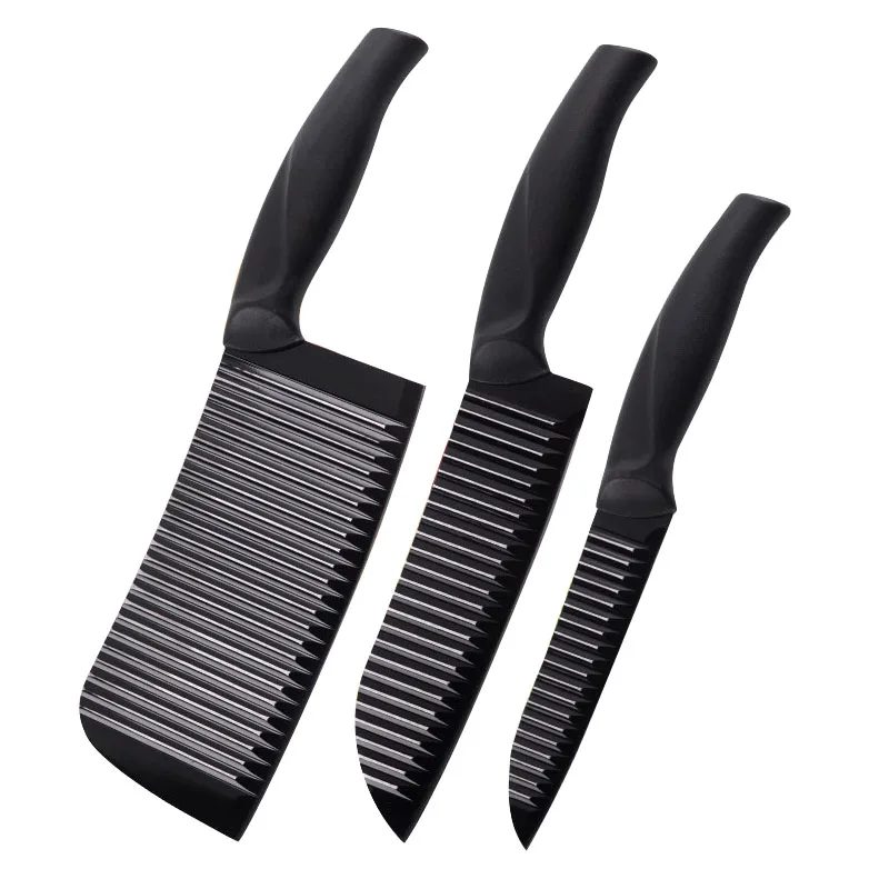 Black Blade Stainless Steel Wave Pattern Kitchen Knives Set Cutting Meat Vegetable Fruit Knives Chef Patato Slicing Knife Rack
Black Blade Stainless Steel Wave Pattern Kitchen Knives Set Cutting Meat Vegetable Fruit Knives Chef Patato Slicing Knife Rack