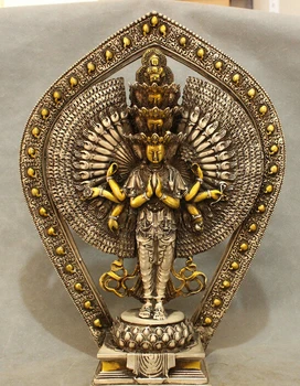 16" Tibet Buddhism Silver Gilt 1000 Hands Kwan-yin Avalokitesvara Buddha Statue
16" Tibet Buddhism Silver Gilt 1000 Hands Kwan-yin Avalokitesvara Buddha Statue