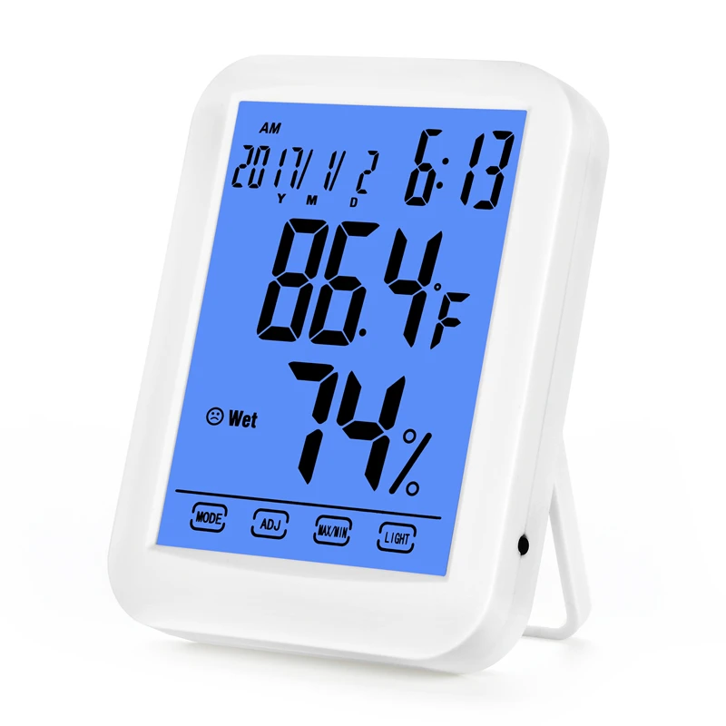 Electronic Digital Thermometer Hygrometer Clock LCD Touch Screen Temperature Humidity Meter Indoor Weather Station Backlight
Electronic Digital Thermometer Hygrometer Clock LCD Touch Screen Temperature Humidity Meter Indoor Weather Station Backlight