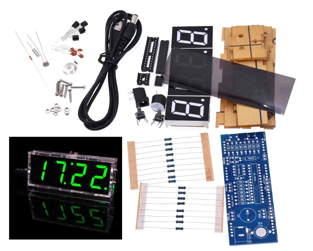 Digital Clock DIY Kit Compact 4-digit DIY LED Clock Accessory Light Control Temperature Board Date Time with Transparent Case
Digital Clock DIY Kit Compact 4-digit DIY LED Clock Accessory Light Control Temperature Board Date Time with Transparent Case