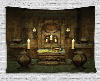 Decor Tapestry, A Room with Altar in Fantasy Style Spells Spirituality Pentagram Symbols and Candles, Wall Hanging Tapestry
Decor Tapestry, A Room with Altar in Fantasy Style Spells Spirituality Pentagram Symbols and Candles, Wall Hanging Tapestry