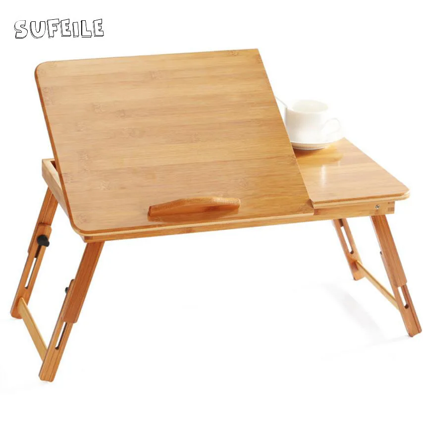 

SUFEILE College students learn laptops table Natural Bamboo Laptop Table Desk Adjustable Height Folding Table Computer Desk D5