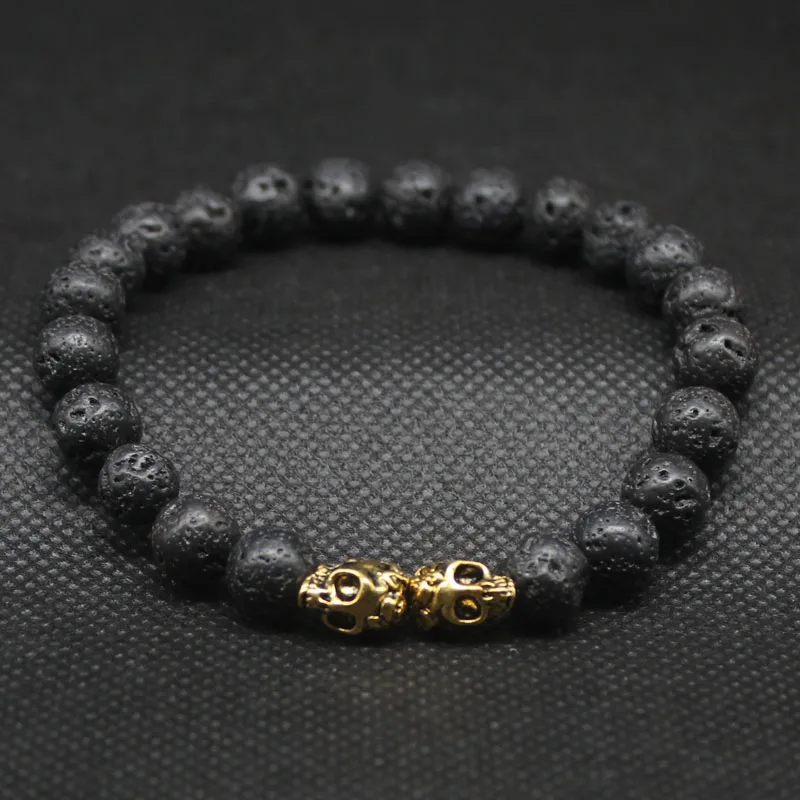 Antique Gold-Color Double Twin Skull Head Bead Bracelet Mens of Black Lava Stone Skeleton Bracelets Pulseras Hombre N3-9
Antique Gold-Color Double Twin Skull Head Bead Bracelet Mens of Black Lava Stone Skeleton Bracelets Pulseras Hombre N3-9
