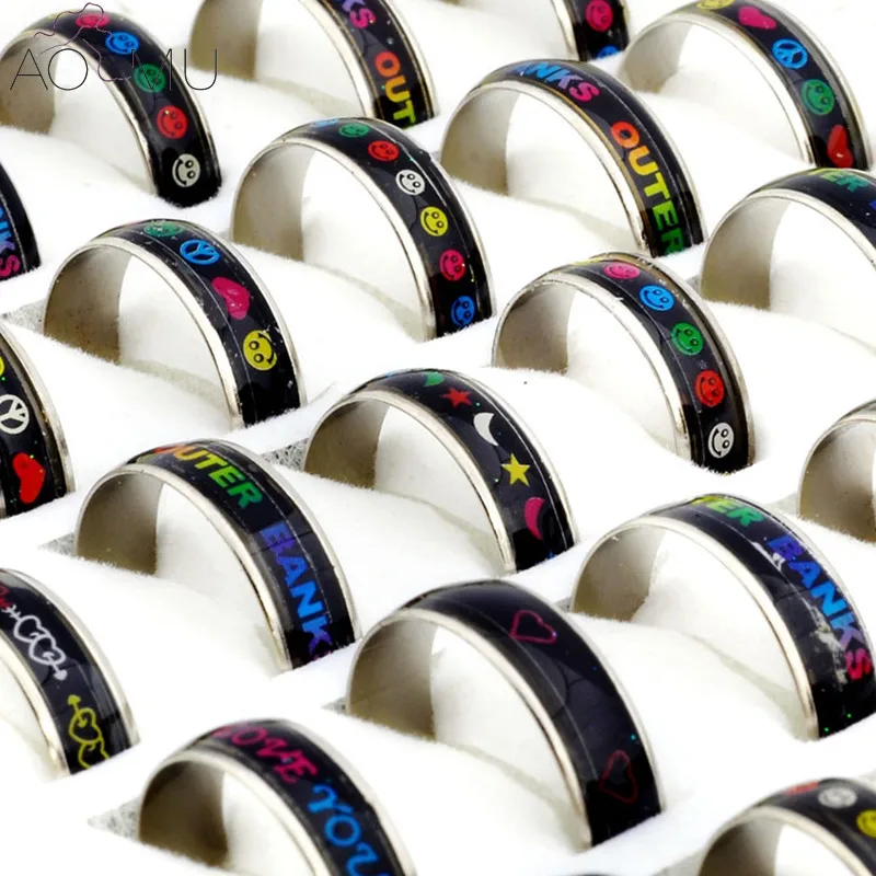AOMU 20pcs Mixed Colorful Love Peace English Letters Patterns Mood Emotion Feelings Temperature Change Color Rings For Boys Girl
AOMU 20pcs Mixed Colorful Love Peace English Letters Patterns Mood Emotion Feelings Temperature Change Color Rings For Boys Girl