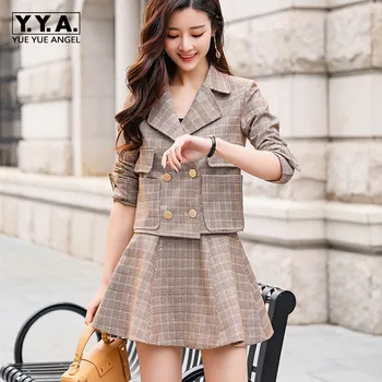 British Fashion Womens Plaid Blazer Mini Skirt OL Outfits Suit Elegant Lady Double Breasted Jackets Ensemble Femme Slim Fit Set
British Fashion Womens Plaid Blazer Mini Skirt OL Outfits Suit Elegant Lady Double Breasted Jackets Ensemble Femme Slim Fit Set