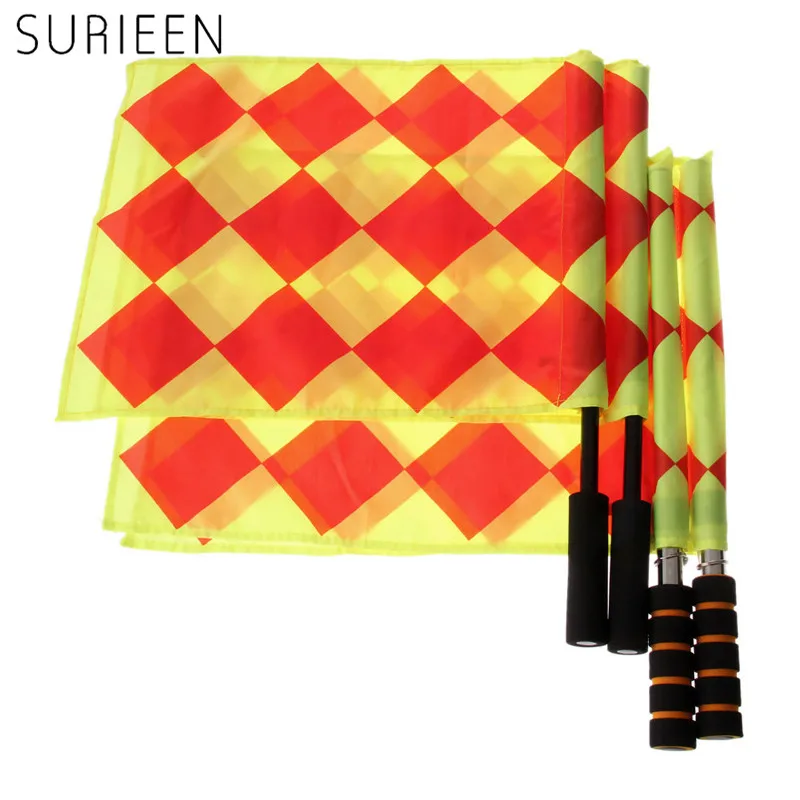 Image NEW 2pcs  Pair Soccer Linesmen Flags Football Fluorescent Color Soccer Referee Flag With Coin Fair Play Sports Match Equipment