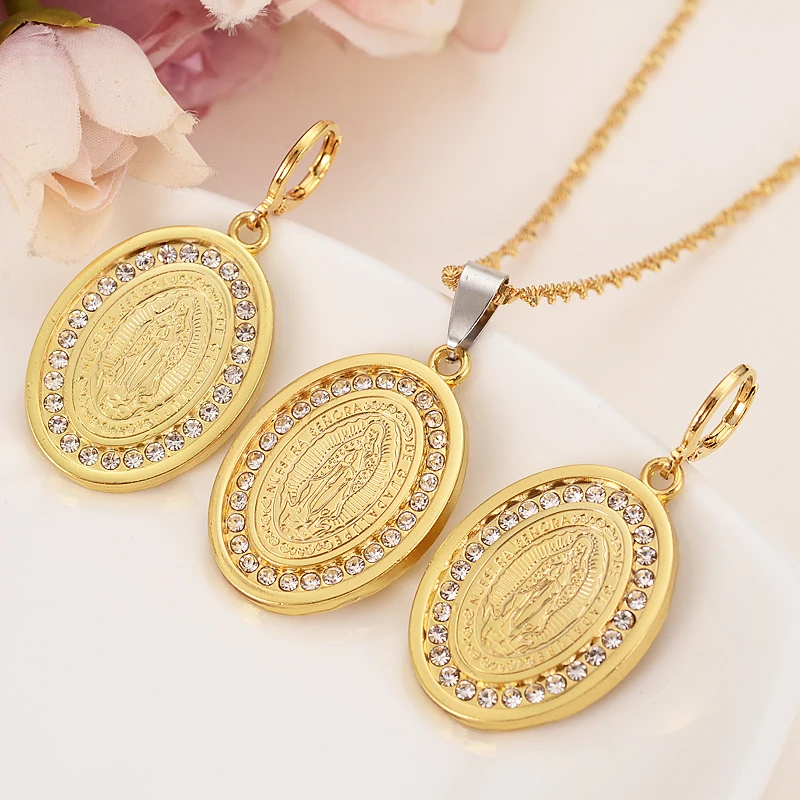 Mother Virgin Mary Necklace & Earrings Set Gold Color Catholic Religious crystalJewelry Set Christmas Gift For Women girls gifts
Mother Virgin Mary Necklace & Earrings Set Gold Color Catholic Religious crystalJewelry Set Christmas Gift For Women girls gifts