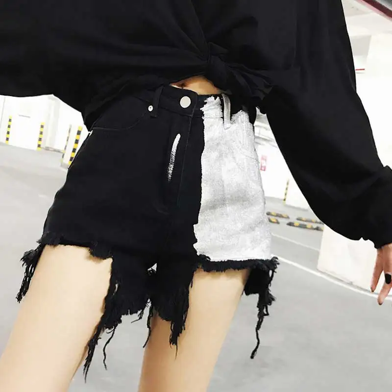 Women Harajuku Ripped Jean Shorts Balck and White Patchwork Denim Short with Tassel High Waist Korean Gothic Punk Short Pants
Women Harajuku Ripped Jean Shorts Balck and White Patchwork Denim Short with Tassel High Waist Korean Gothic Punk Short Pants