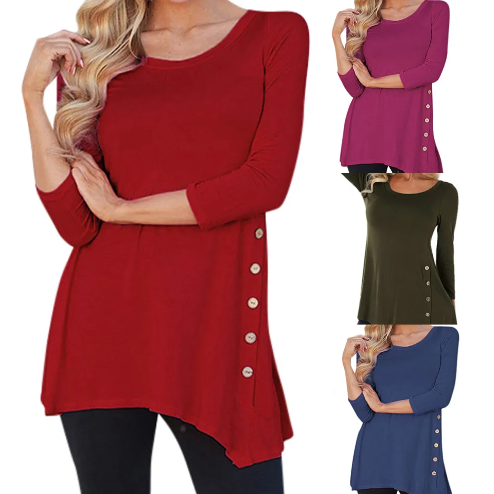 Women Long Sleeve Loose Button fashion Trim solid color female Round Neck Tunic T-Shirt Autumn Spring Cotton summer Blend Casual
Women Long Sleeve Loose Button fashion Trim solid color female Round Neck Tunic T-Shirt Autumn Spring Cotton summer Blend Casual
