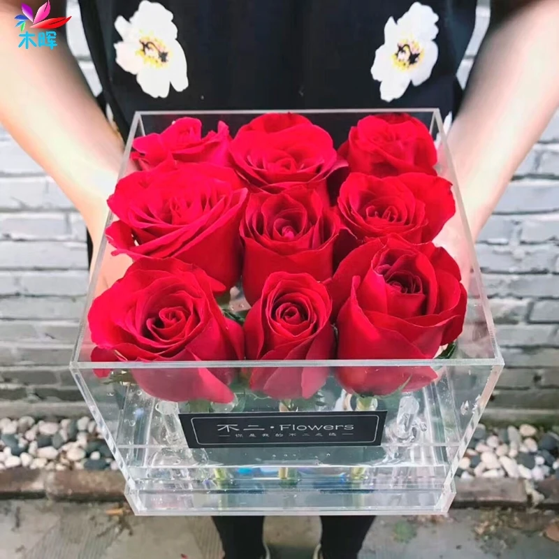 New Clear Acrylic Flower Box Mini Single Rose Flowers Box Valentine's