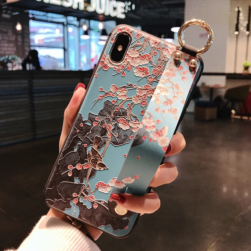 3D Relief Flower Wrist Strap Hand Band Case For iphone 7 8 6 6s plus Finger Ring Back Cover For iphone X XR XS Max Stand Funda
3D Relief Flower Wrist Strap Hand Band Case For iphone 7 8 6 6s plus Finger Ring Back Cover For iphone X XR XS Max Stand Funda
