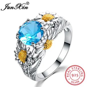 JUNXIN Lake Blue Round Zircon Daisy Flower Rings for Women 100% Real Silver Color Jewelry Fashion Birthstone Wedding Ring 
JUNXIN Lake Blue Round Zircon Daisy Flower Rings for Women 100% Real Silver Color Jewelry Fashion Birthstone Wedding Ring