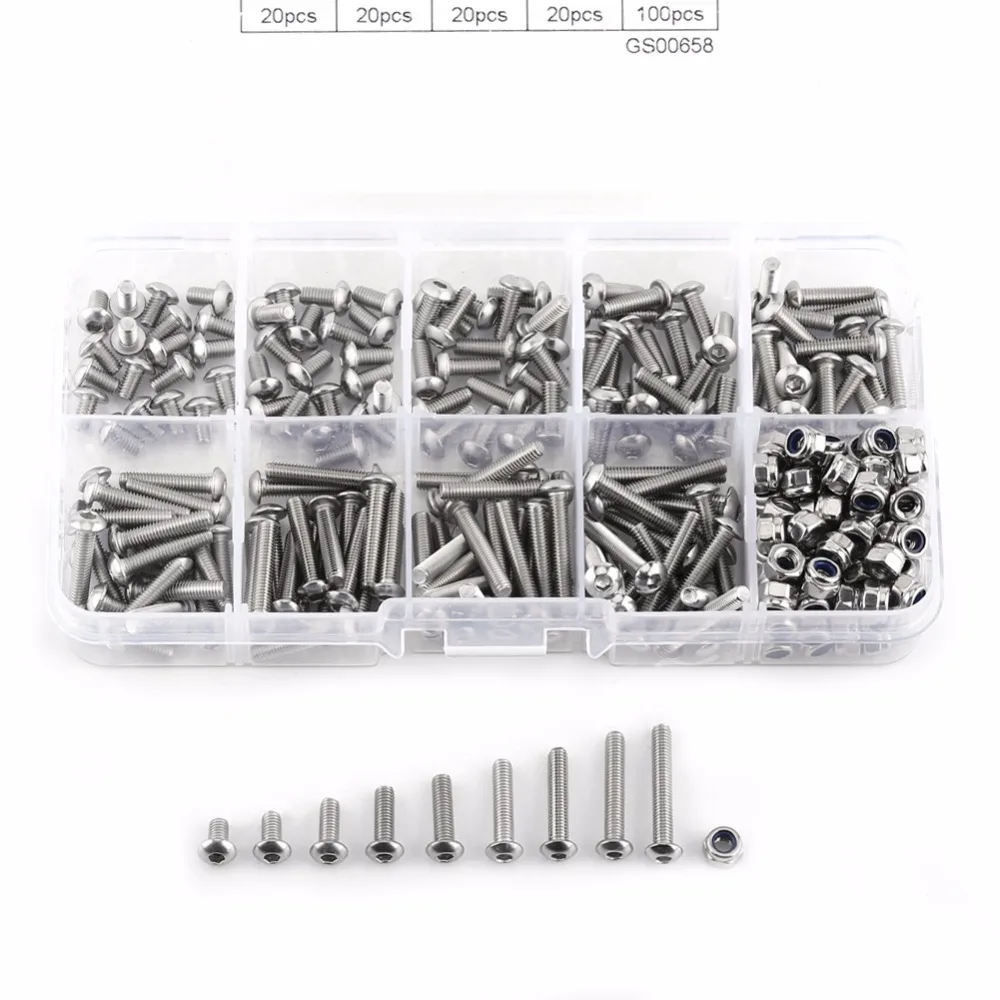 280pcs/set M3 Stainless Steel Button Head Screws Bolt SS304 Hex Socket Screws and Nut Assortment Repair Tool Accessory
280pcs/set M3 Stainless Steel Button Head Screws Bolt SS304 Hex Socket Screws and Nut Assortment Repair Tool Accessory