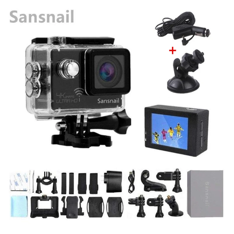 Фото Экшн камера Sansnail Ultra HD 4K 24fps WiFi NTK96660 2 0 дюймов 16MP 170D Len для шлема - купить