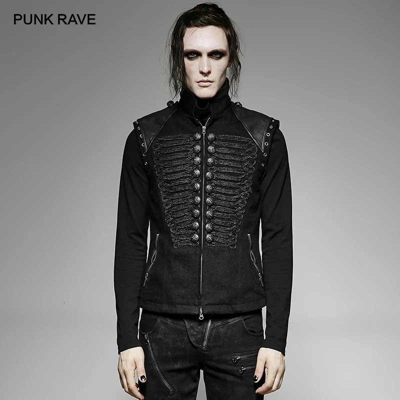 PUNK RAVE Men's Black Military Uniform Style Dark Winter Vest Men Rock Handsome Cool Waistcoat Stage Clothes for Singers Men
PUNK RAVE Men's Black Military Uniform Style Dark Winter Vest Men Rock Handsome Cool Waistcoat Stage Clothes for Singers Men