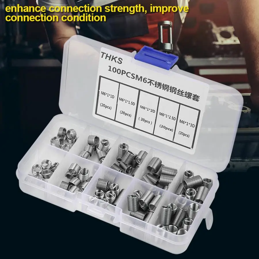 100Pcs/Set Wholesale M6 Thread Insert Stainless Steel Screw Coiled Wire Helical Threaded Inserts Set helicoil thread repair kit
100Pcs/Set Wholesale M6 Thread Insert Stainless Steel Screw Coiled Wire Helical Threaded Inserts Set helicoil thread repair kit