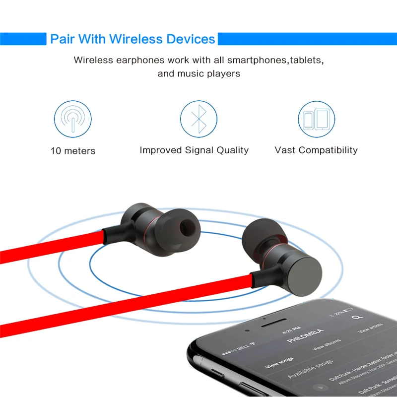 HT9 Bluetooth Headphone Magnet Wireless In-Ear Noise Reduction Earphone With Microphone Sweatproof Stereo Headset For Phone HT9 Bluetooth Headphone Magnet Wireless In-Ear Noise Reduction Earphone With Microphone Sweatproof Stereo Headset For Phone