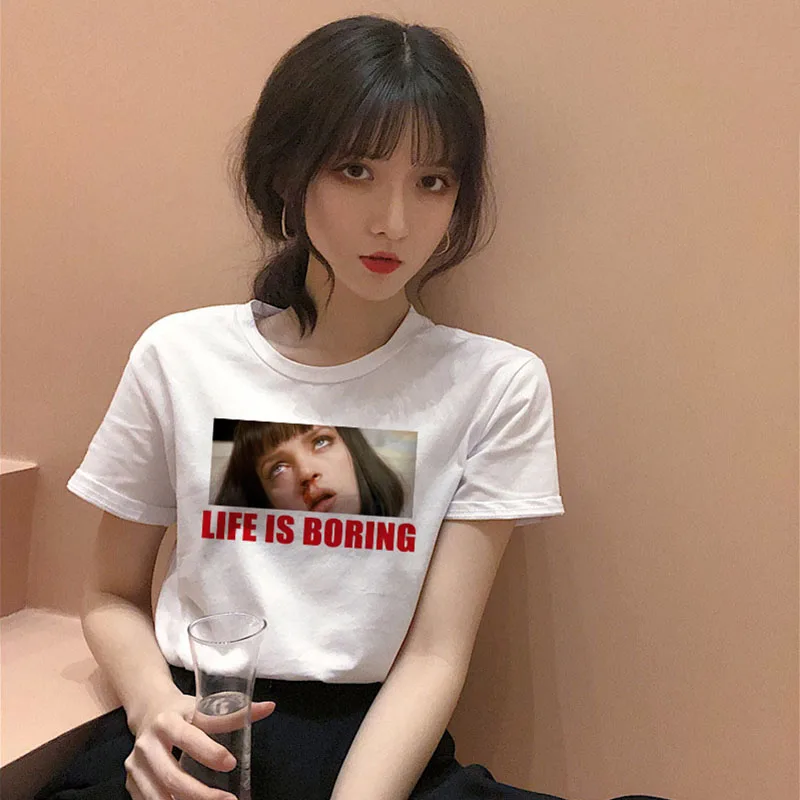 LIFE IS BORING Harajuku nosebleeds female prints vulgar novels Uma Thurman fashion casual hip hop loose short sleeve T-shirt
LIFE IS BORING Harajuku nosebleeds female prints vulgar novels Uma Thurman fashion casual hip hop loose short sleeve T-shirt