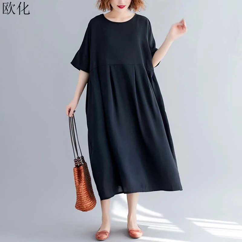 Women Summer Dress Retro Vintage Robe Femme Pleated Dress Plus Size Cotton Linen Casual Loose 4XL 5XL 6XL Batwing Dresses 2019
Women Summer Dress Retro Vintage Robe Femme Pleated Dress Plus Size Cotton Linen Casual Loose 4XL 5XL 6XL Batwing Dresses 2019